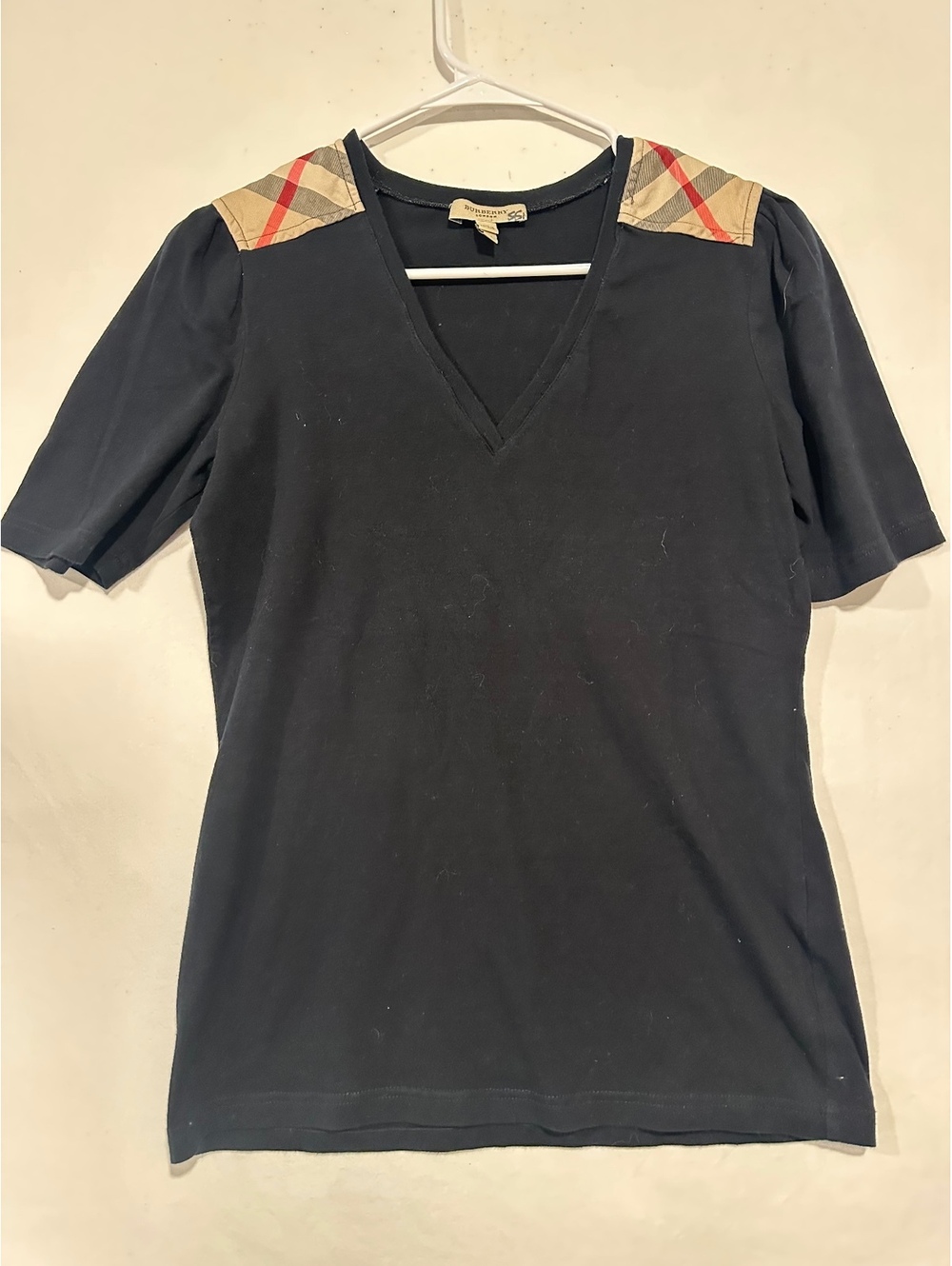 Burberry London Nova Check Shoulder Panel Black T Shirt Size M